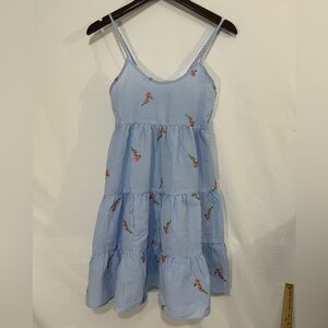 NWT AVA + ESME White/Blue Striped Seersucker Tiered Dress Embroidered‎ Flowers